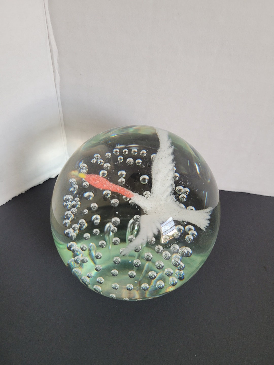 Vintage Clear Glass Paperweight Swan Stork Crane Goose Controlled