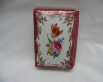 French Porcelain Trinket Box Rosy Red Flowers Floral Design Porcelaine de Versailles