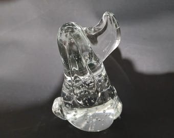 Blown Clear Glass Beagle Dog With Controlled Bubbles