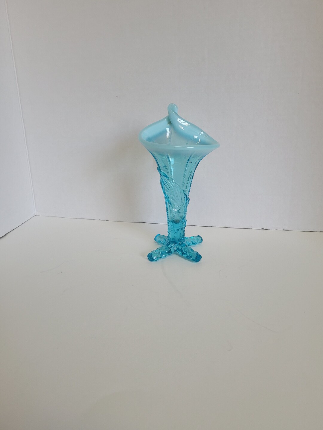 Vintage Antique EAPG Winter Lily Vase Blue Opalescent Dugan Etsy