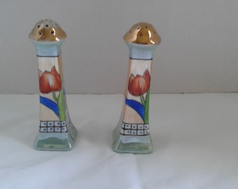 Vintage Made in Japan Luster Ware Art Deco Floral Salt and Pepper Shakers