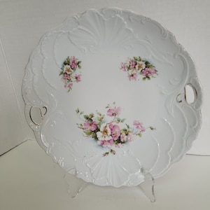 Vintage White Porcelain Pink Roses Cake Plate Serving Plate