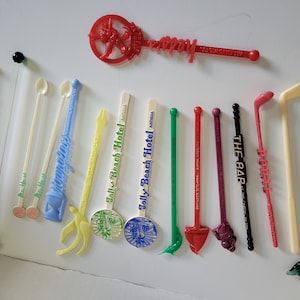 Vintage Glass and Plastic Drink Stirrers Pier House Key West Doral Country Club Palm Springs Spa Hess&#39;s Dept. Store Golf Jolly Beach House