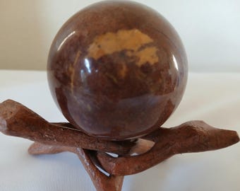 Brown Stone Sphere Ball Orb Jasper Colors With Folding Wood Stand