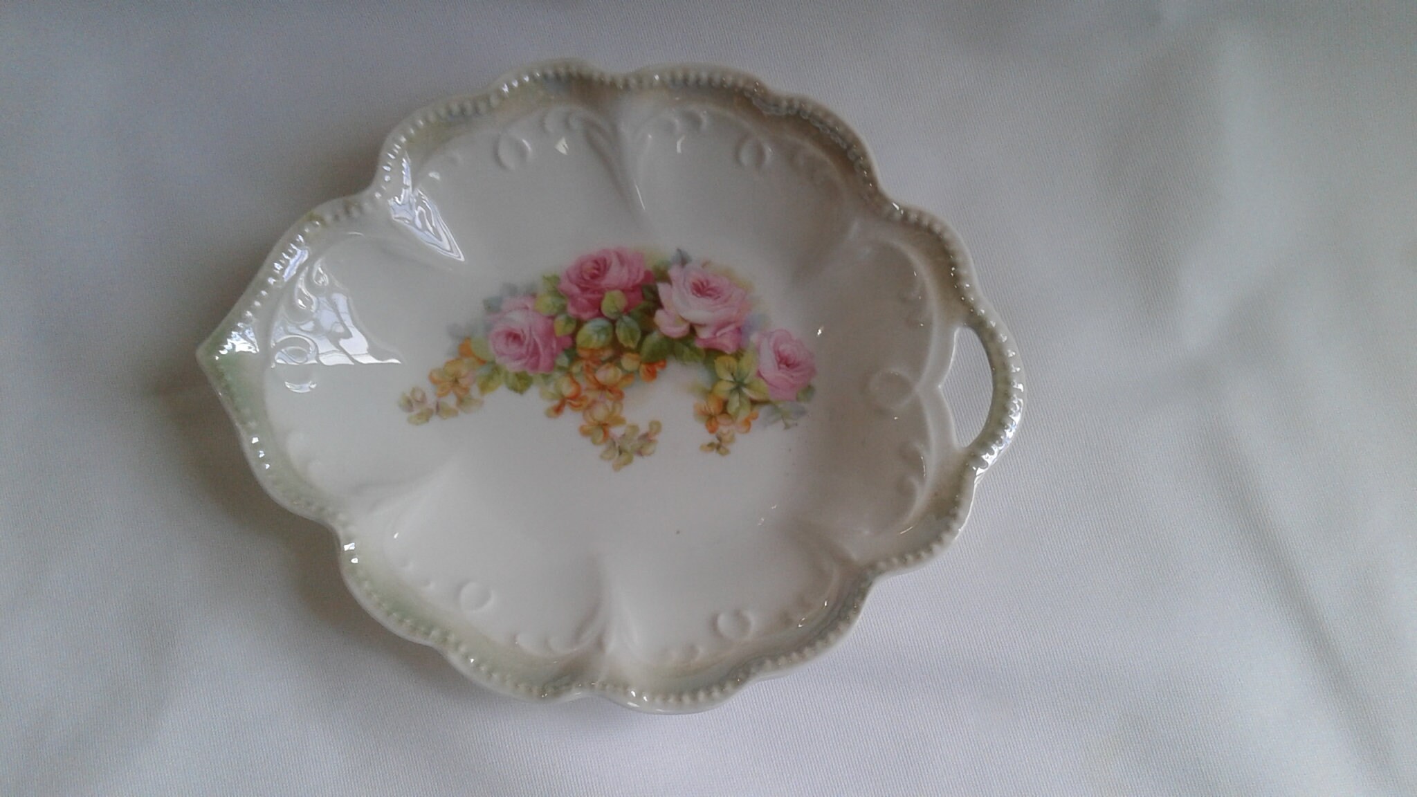 European Shabby Chic Cottage Rose Scallop Bowl by P S Sorau Germany