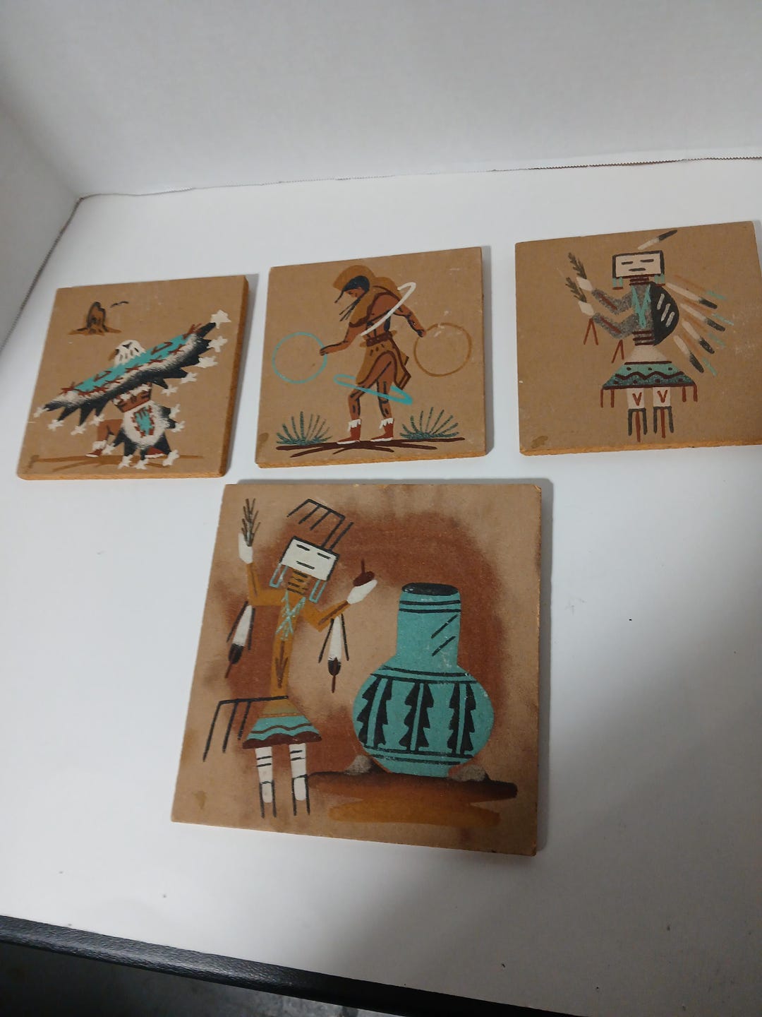 Set of 4 Native American Sand Paintings Eagle Dancer Hoop Dancer Yei - Etsy
