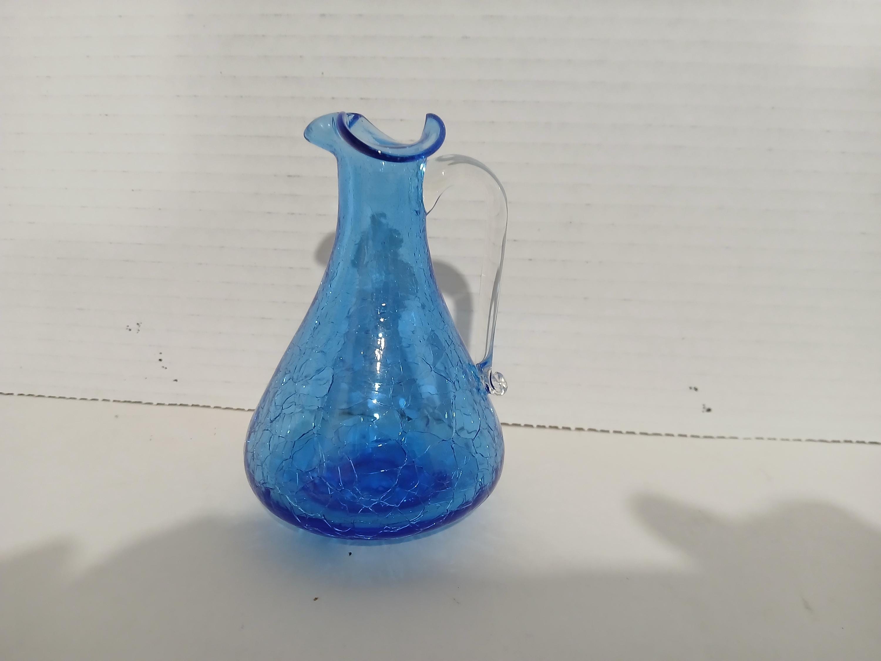 ブルークラックルガラス ピルグリムガラス ピッチャー（ハンドル付き