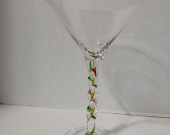 Martini Glass Clear Red Green Twisted Stem