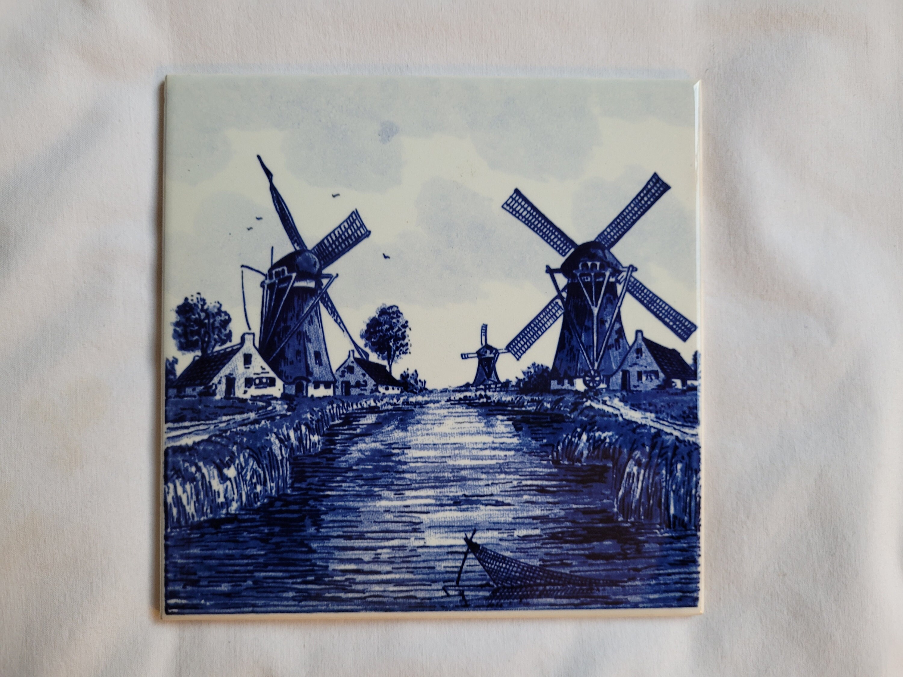 ヴィンテージの青と白のデルフト風セラミックタイル風車運河 - Etsy 日本