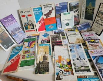 Lot of 35 Vintage Road Maps USA Canada US Virgin Islands Plus Soft Cover United States Road Atlas With Mexico and Canada