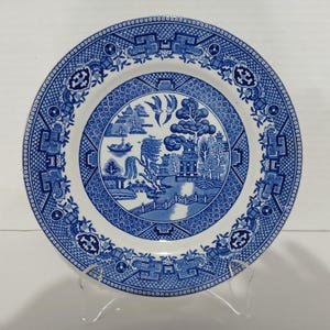Vintage Blue Willow 7 Inch Plate W Adams and Sons Staffordshire England Blue and White