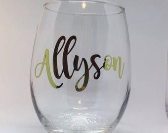 Personalized Name Stemless Wine Glass. Wine. Personalized Wine Glass. VINYL.