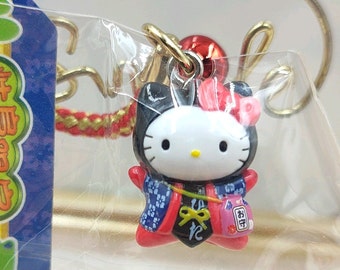 Vintage 2002 Hello Kitty Costume Figure Charm Strap Hidaji Limited Gotochi Local Japan