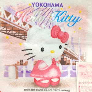 Kitty YOKOHAMA Girl Towel Hankie,Kitty Hankie,Kitty Handkerchiefs,Kitty Towel,Cotton Handkerchief,Hanky,Sanrio Handkerchiefs