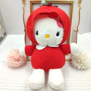 Vintage Sanrio,Hello Kitty,Red Strawberry Hoody Plush Doll,Kitty Plush Doll,Kitty Doll,Kitty plush,Sanrio Doll,Plush doll,Toys,Plushies