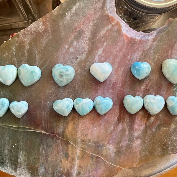 Gorgeous Bright Blue Larimar Dolphin Stone Heart Crystal Carving Caribbean Ocean Blue Hearts Choose One