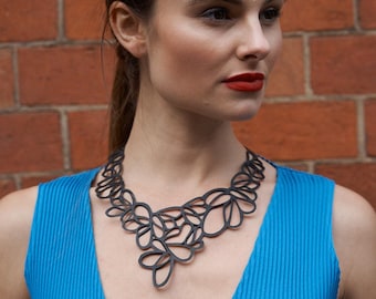 Lilac Upcycled Rubber Statement Necklace - Avant Garde Vegan Jewelry