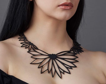 Lotus Recycled Rubber Statement Necklace