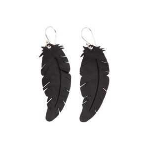 Feather Statement Lightweight Earrings - Handmade with recycled rubber with silver hook