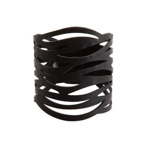 May include: Black rubber bracelet with a wavy, cut-out design.