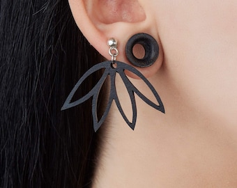 Lotus Recycle Rubber Earrings | Black Statement Inner Tube Earrings | Eco Friendly Lightweight Dangle Earrings