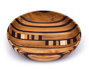 Artisan Upcycled End Grain Fruit Bowls (2 Patterns & 2 Sizes Available) | Hardwood Fruit Bowls | Handcrafted reclaimed wood salad bowl