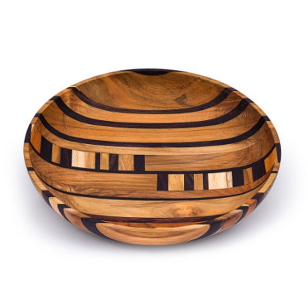 Artisan Upcycled End Grain Fruit Bowls (2 Patterns & 2 Sizes Available) | Hardwood Fruit Bowls | Handcrafted reclaimed wood salad bowl