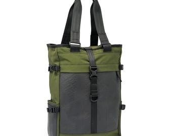 Upcycled 2-in-1 Tote Backpack: Waterproof Laptop Bag, Vegan Travel Rucksack