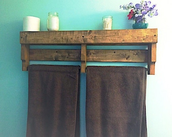 Pallet Towel Rack / Bathroom Towel Rack / Towel Holder / Towel Bar / Towel Hook / Bathroom Shelf