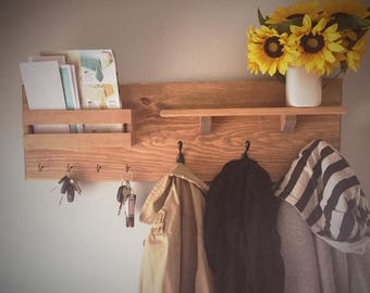 Wall Coat Rack / Mail Organizer / Key Hanger / Rustic Shelf