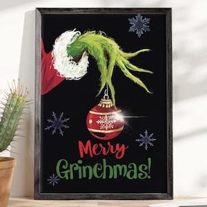 Funny Grinch Christmas Decorations Wall Art, Merry Grinchmas Sign, Holiday Canvas, Unique Christmas Family Sign, Festive Home Decor