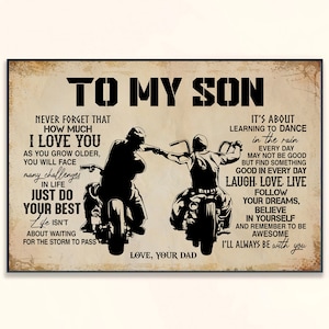 To My Son Never Forget dass How Love You How Love You How Love You How To Themoontoretor, Papa und Sohn auf Motorrad-Leinwand, Geschenk für den Sohn von Papa