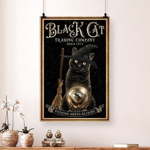 Vintage Halloween Cat Trading Company Poster Innen & Außen Haus Bar Kaffee Küche Wanddekoration Halloween, Katzenliebhaber Geschenk