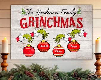 Grinchmas Gift For Family Canvas/Poster, Christmas Holiday Art, Christmas Decor, Unique Family Sign, Gift s for christmas, Wooden Ornaments