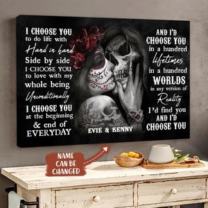 Sugar Skull Paar I Wähle Dich Poster / Leinwand, Familie Liebe Leinwand, Valentinstag Geschenk, Jahrestag Geschenk
