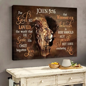 Unique Lion Drawing Jesus Poster or Canvas, For God So Loved The World John 3:16 Christian Wall Art, Religious Home Decor Housewarming Gift