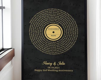 Custom Song Lyrics Canvas Wall Art, Personalized Music Print, Wedding First Dance Gift, Anniversary Gift for Music Lovers