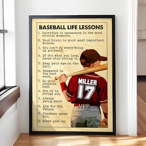 Personalized Motivational Baseball Life Lessons Poster, Baseball Wall Art Print, Gift For Son, Boyfriend, Baseball Player, Sports Home Decor