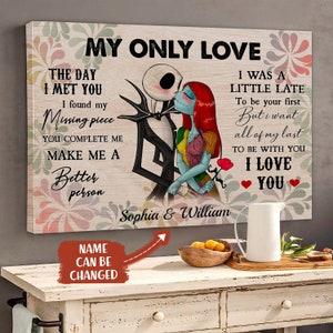 Personalized Jack Skellington Vintage Poster/Canvas, Jack And Sally Vintage , My Only Love I Wish Poster,Nightmare Valentine Gift