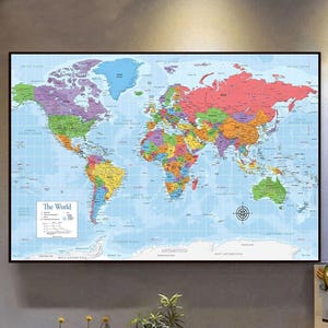 World Wall Map Poster – Large World Map Print – Educational Geography Art – Classroom, Home Office or Living Room Decor