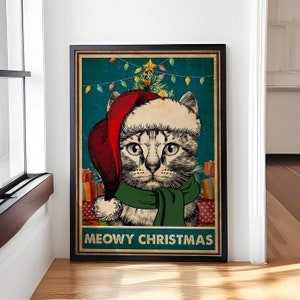 Katze Meowy Weihnachtsplakat Vintage Wand-Dekor Hauptdekor-Poster Weinlese, Katzen-Weihnachtswand-Kunst, Geschenk für Männer Frauen, Feiertags-Dekor