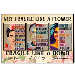 Not Fragile Like A Flower Fragile Like A Bomb Canvas – Feminist Wall Art – Empowered Women Quote Print – Strong Women Home Decor