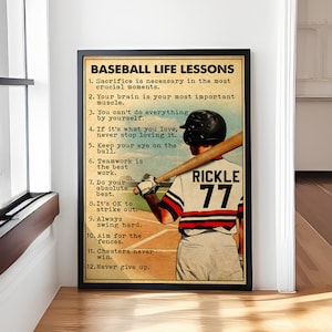 Personalisierte Baseball Life Lessons Poster, Leinwand, Vintage Style, Baseball Geschenke, Baseball Poster, Baseball Raum Dekor