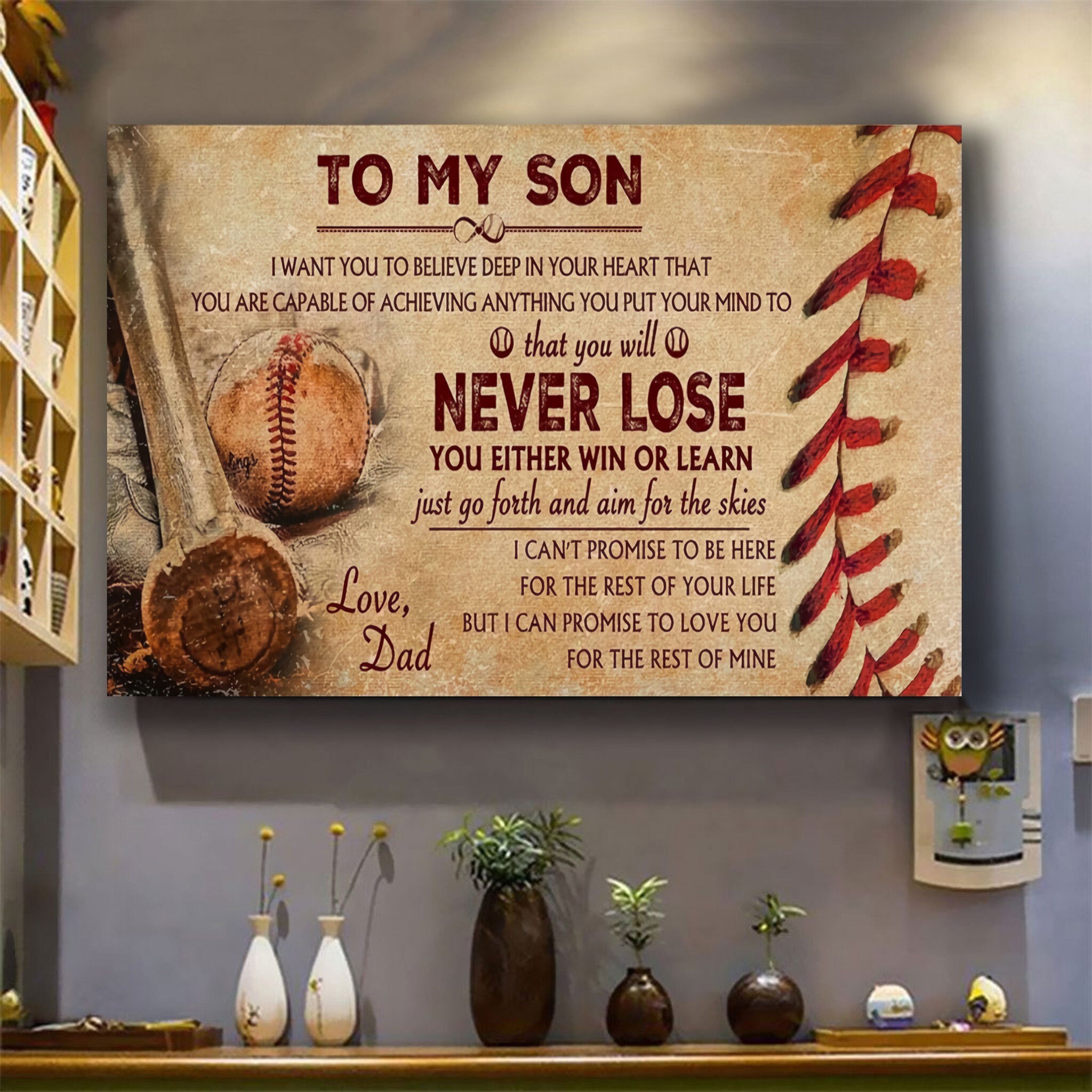 Custom Personalized To My Son Baseball Poster, Canvas, Vintage Style