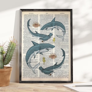 Sharks Of The World Retro Poster/Canvas, Sharks Vintage Poster, Shark Lover Gift, Ocean Poster, Animal Poster