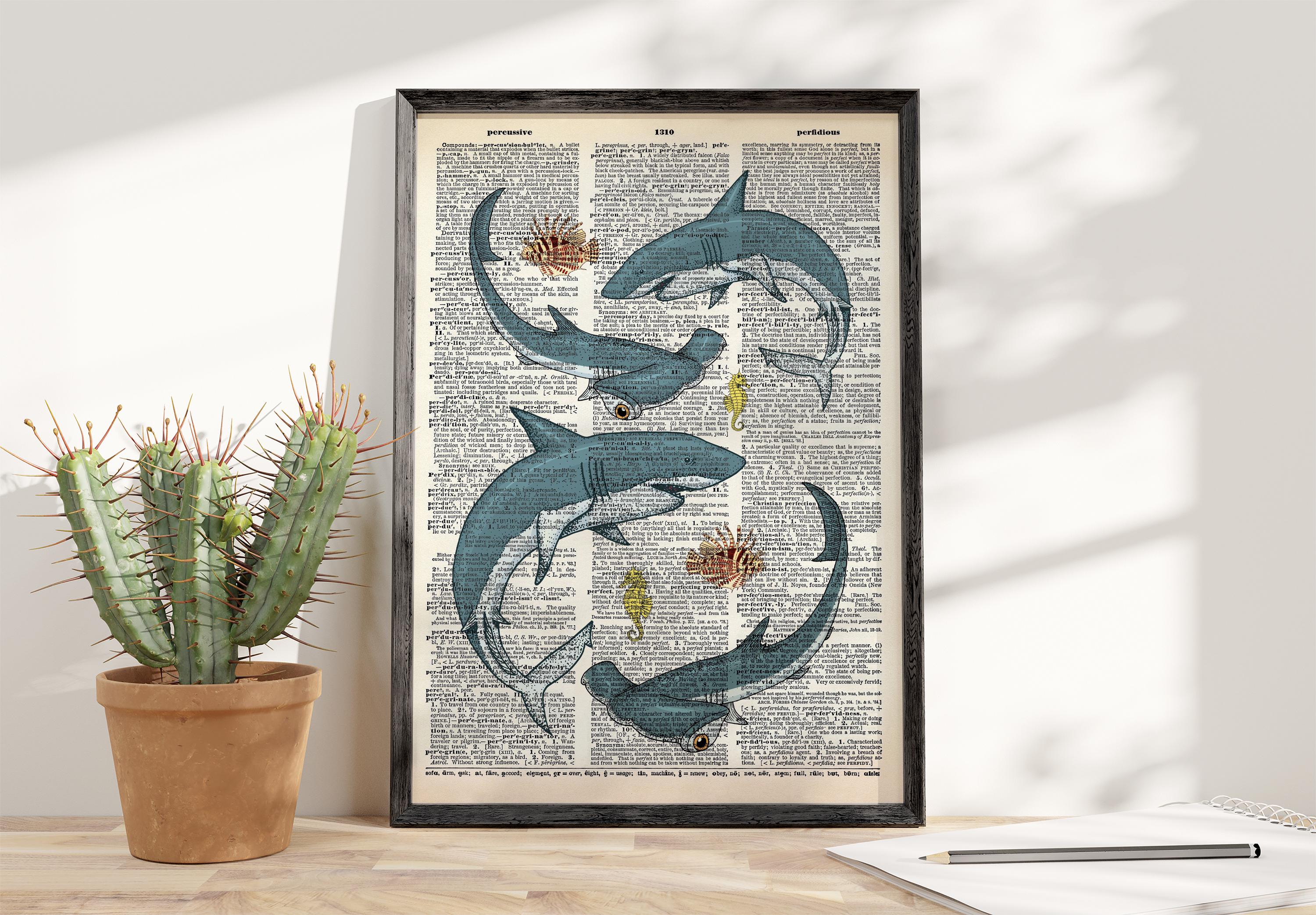 Sharks Of The World Retro Poster/Canvas, Sharks Vintage Poster, Shark Lover Gift, Ocean Poster, Animal Poster