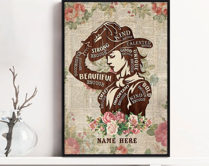 Personalisiertes Cowgirl Poster & Leinwand, Cowgirl - Inspirational Positive Zitate Wandkunst, Name Wohnkultur für Frauen, Cowgirl Geschenke