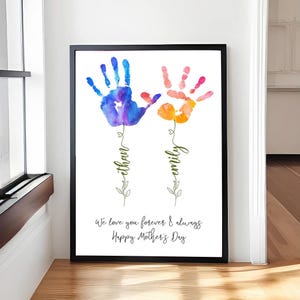 Personalized Mom Gift For Mother&#39;s Day Custom Handprint Poster Wall Art Flower Handprint Gift From Kids For Mom New Mom Custom Name Poster