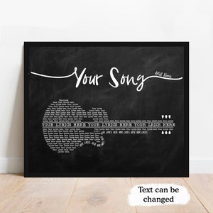 Song Lyrics Horizontal Canvas Poster Framed Print Guitar Shape Personalized Wedding Anniversary Gift For Wife Husband