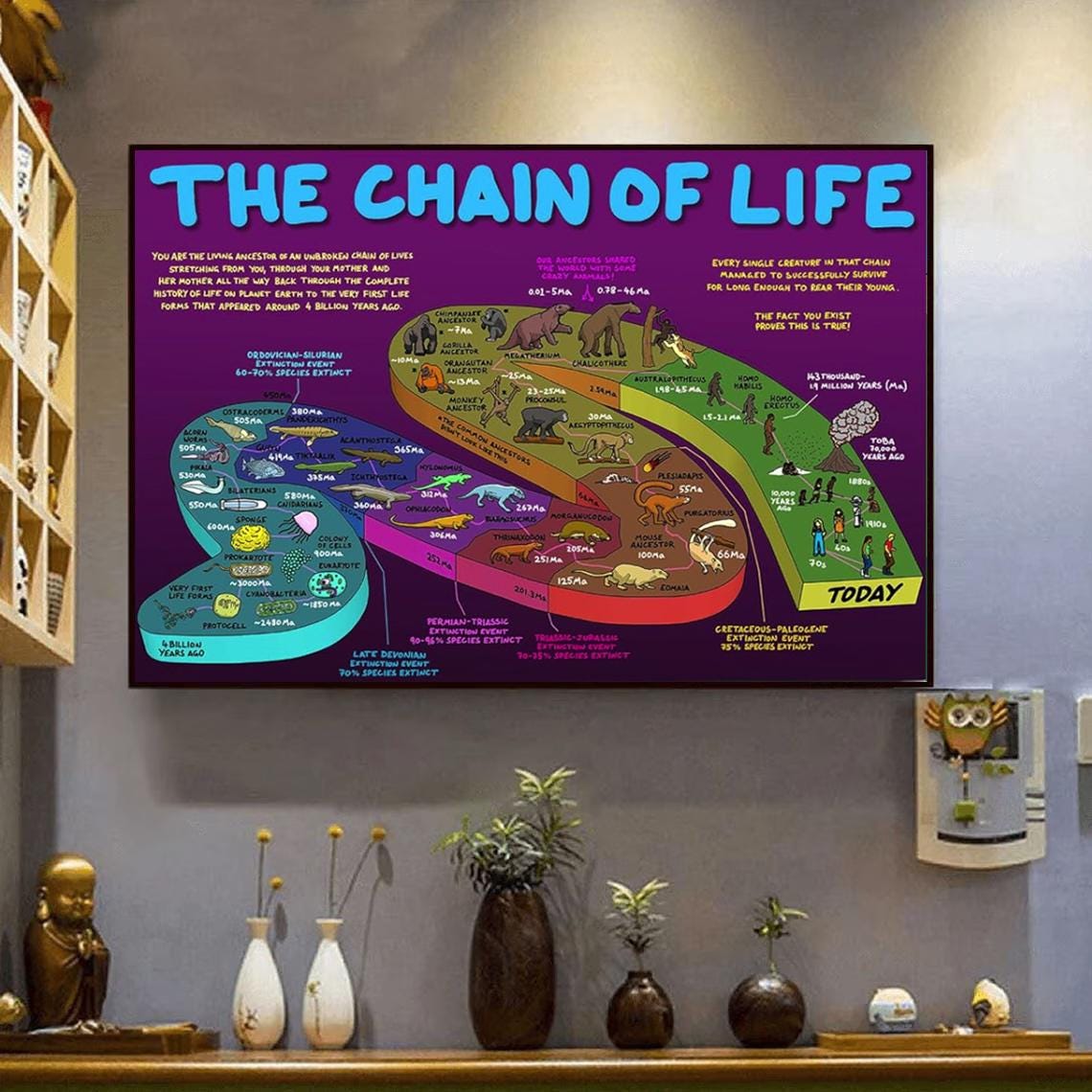 The Chain of Life Evolution Poster, Canvas Biology Timeline Infographic ...
